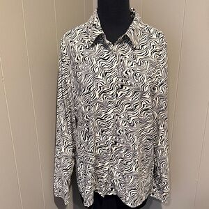 B36 Philosophy Women’s Large Black & White Wavy-Print Button-Down Shirt